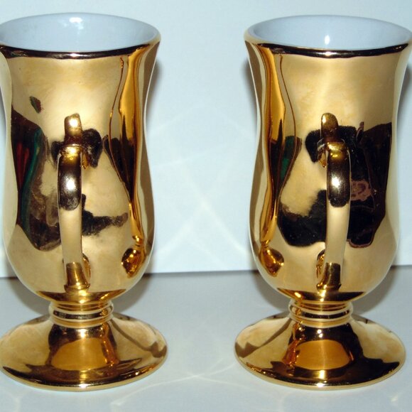 Hall China Footed 22k Gold Irish Coffee Mug #1270 Made in USA Set of 2 Vintage - Picture 2 of 5